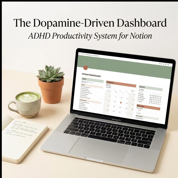 ADHD Productivity System | Dopamine Dashboard Notion Template (Digital Download)
