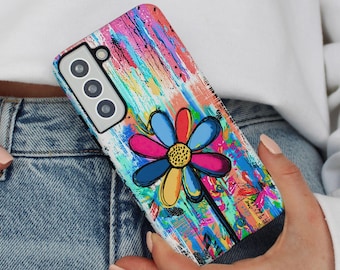 Graffiti Flower Pop Tough Phone Case for Samsung® - Colorful Street Art Floral Drip Design