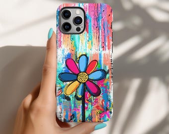 Graffiti Flower Pop Tough Phone Case for iPhone® - Colorful Street Art Floral Drip Design