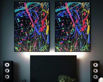 NEON RIOT - Graffiti Wall Art - Moody Abstract Poster - Urban Street Decor - Paint Splatter Print