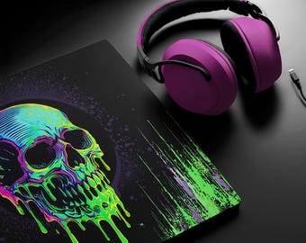 Neon Skull Drip Mouse Pad, Urban Graffiti Desk Mat, Cyberpunk Street Art Desk Accessory