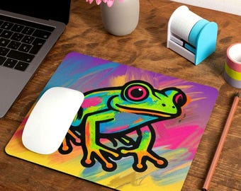 Neon Pop Frog Mouse Pad | Colorful Tropical Amphibian Desk Mat