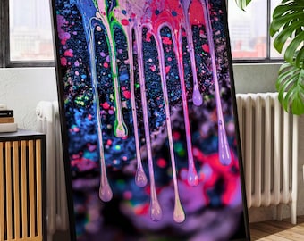 ENCHANTED RESIN Neon Drip Wall Art Print – Grunge Abstract 3D Wall Decor