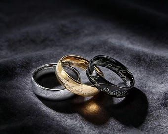 Tungsten Lord Of The Rings Ring, Elvish Engraved One Ring Replica, 6mm Unisex Scratch Resistant Wedding Band, LOTR Fan Gift