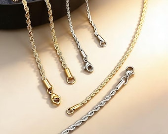 Titanium Steel Twist Chain Necklace, 18K Gold Plated Stainless Steel Pendant Chain, Minimalist Dainty Stackable Necklace for Women Men
