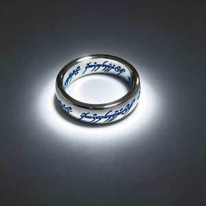 Glow-in-the-Dark Elvish One Ring, Titanium Steel Lord of the Rings Ring, Luminous Tengwar Script Band, Unisex LOTR Inspired Fashion Ring