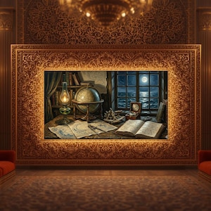 El estudio del Navegante Celestial Arte científico antiguo, fondo de pantalla para TV digital 16:9 Pintura de mapa celeste vintage, decoración sobria, galería de Smart TV