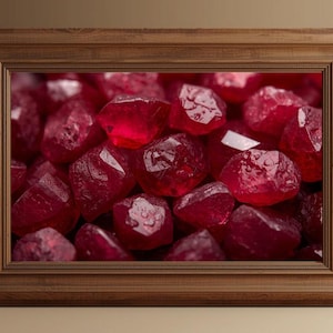 Intense Crimson Ruby Frame TV Art | Raw Uncut Glowing Gemstone Wallpaper | Luxury Deep Red Crystal Digital Art for TV Display