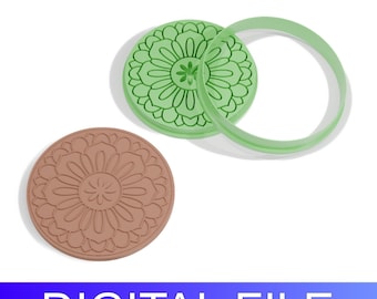 Floral Rosette Clay Stamp & Cutter – 3D Printable STL (DIGITAL FILE)