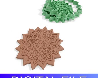 Feather Mandala Clay Stamp & Cutter – 3D Printable STL (DIGITAL FILE)