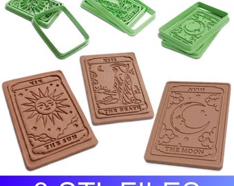 Tarot Card Pottery Stamp and Cutter STL Bundle – The Sun, The Moon & Death – 3D Printable Clay Tools