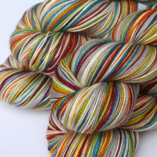 Ready To Ship: Hand Dyed Fingering/Sock Yarn, Self Striping,  Superwash Merino/Nylon,Tokyo Underground