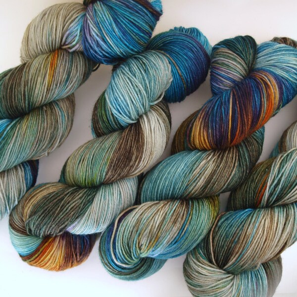 Hand Dyed Fingering/Sock Yarn, 75/25 Superwash Merino/Nylon, Swiftly Rushing