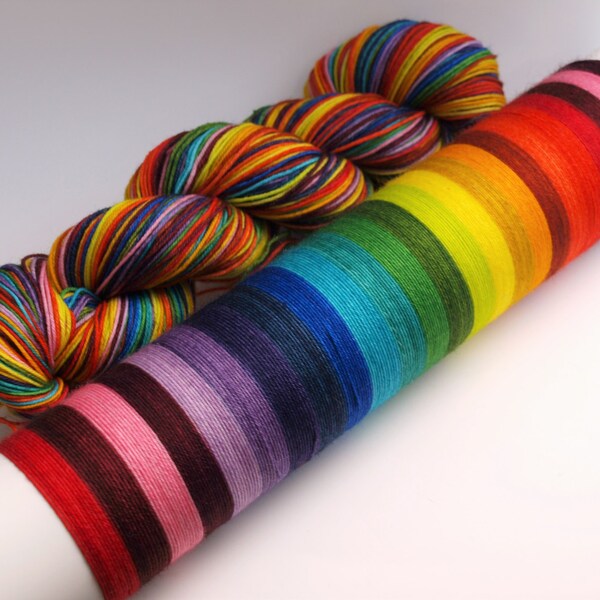 Self Striping Fingering Weight Sock Yarn, Wool and Nylon, 20 Color Stripe, Hand Dyed, Chromatic