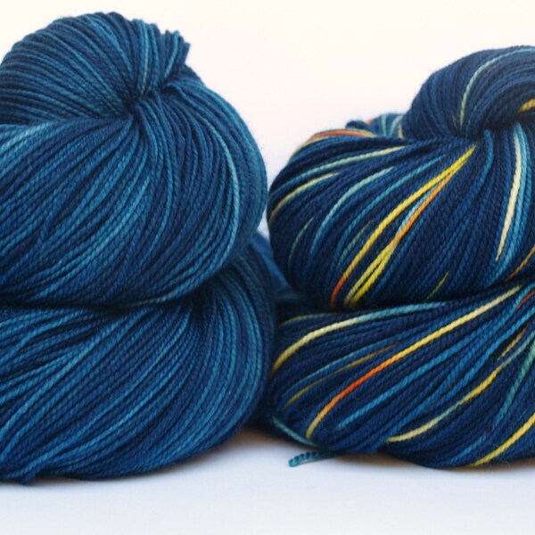 Superwash Merino/ Nylon, Hand Dyed Fingering/Sock Yarn, Vincent and the Doctor with Complimentary Blue