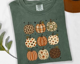 Boho Patterned Pumpkin Shirt, Fall Pumpkin Tee, Halloween Pumpkin Graphic Shirt, Retro Autumn Boho Tee, Cute Floral Pumpkin Shirt