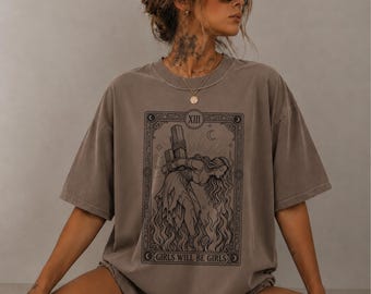 Girls Will Be Girls Witch Trial Shirt, Feminist Gothic Tarot Tee, Burning Witch Halloween Shirt, Dark Feminine Graphic Tee