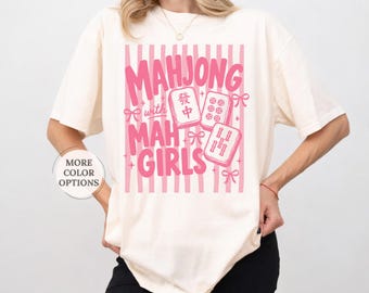 Camiseta de Mahjong con Mahgirls, Regalo para amantes del Mahjong, Regalo para noche de juegos para ella, Regalo de Mahjong para mujeres, Conjunto para noche de Mahjong, Camiseta para noche de juegos de chicas