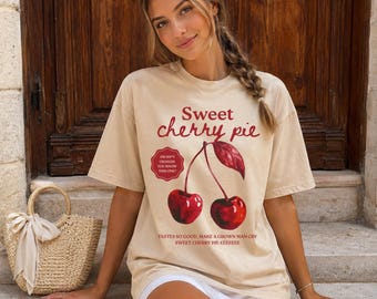 Sweet Cherry Pie Shirt, Vintage Cherry Graphic Tee, Retro Dessert Design for Cherry and Pie Lovers