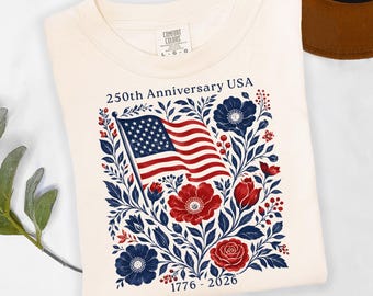 Camiseta floral del 250 aniversario, camiseta patriótica con la bandera estadounidense, camiseta floral del 4 de julio, camiseta gráfica patriótica de la libertad de EE. UU.