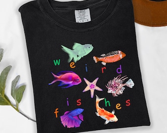 Camiseta de peces raros, camiseta divertida de peces, regalo para amantes de los peces, camiseta de peces extraños, camiseta retro con estampado de peces coloridos, camiseta divertida de peces