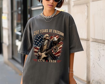 Camiseta de George Washington tocando la guitarra, camiseta del 250 aniversario de la libertad, camiseta retro de estrella de rock patriótica, regalo divertido para amantes de la historia y la música.