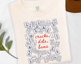 Camiseta Cracks Dots Bams, Camiseta divertida de fichas de Mahjong, Regalo para noche de juegos para ella, Regalo de Mahjong para mujeres, Atuendo para noche de Mahjong, Camiseta para noche de juegos de chicas