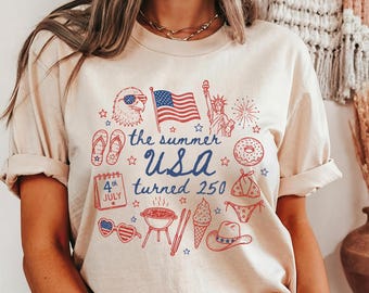 Camiseta "El verano de EE. UU. cumplió 250 años", camiseta patriótica de verano del 4 de julio de 2026, regalo del 4 de julio del 250 aniversario de EE. UU., camiseta patriótica de verano de 2026