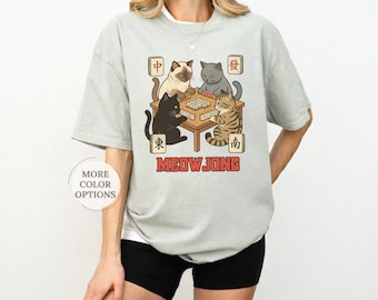Camiseta de gatos jugando al mahjong, Camiseta Meowjong, Camiseta divertida de gato jugando al mahjong, Regalo para amantes del mahjong, Regalo para una noche de juegos para ella, Conjunto para una noche de mahjong