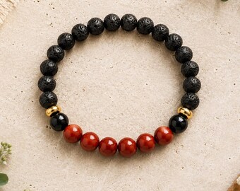 Red Jasper Lava Stone Bracelet Men Gift Grounding Protection Stretch Bracelet