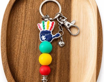 Autism Awareness Keychain | Puzzle Piece Teacher Gift | Beaded Keyring