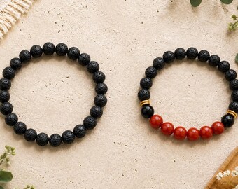 Mens Bracelet Stack Lava Stone Red Jasper Gemstone Bracelet Gift for Him