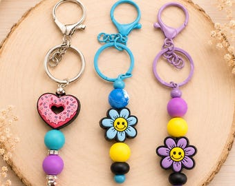 Heart Donut Keychain | Purple Teal Beaded Bag Charm | Gift