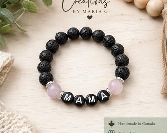 Mama Lava Stone Bracelet, Pink Quartz Gemstone, Handmade in Canada