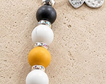 Handmade Silicone Beaded Keychain | Black White Purse Charm, Backpack Zipper Pull