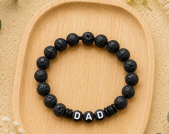 Personalized Lava Stone Bracelet | Custom Name Jewelry | Gift for Dad | Father's Day Keepsake