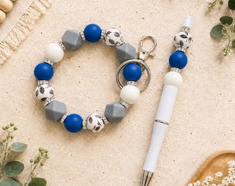 Teacher Wristlet Keychain & Beaded Pen Set, Back to School Gift, Classroom Accessory, Appreciation Present