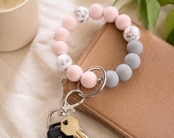 Silicone Bead Wristlet Keychain | Handmade Key Ring Bracelet