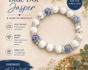 Blue Dot Jasper & Howlite Bracelet | Elegant Handmade Gemstone Jewelry for Women