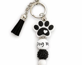 Dog Mom Keychain | Paw Print Silicone Bead Keychain | Gift
