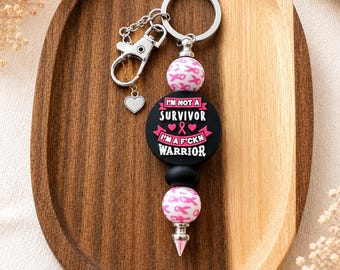 Breast Cancer Awareness Keychain | Survivor Support Gift | Beaded Keyring