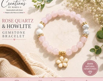 Rose Quartz Howlite Flower Charm Bracelet for Women Gift