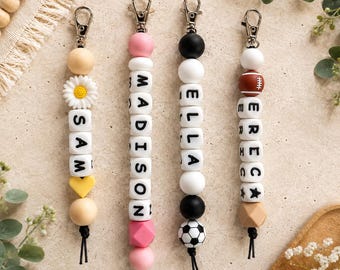 Personalized Name Backpack Charm, Silicone Bead Zipper Pull, Kids Bag Tag, Sports Charm