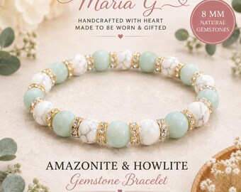 Amazonite Howlite Bracelet, Gold Gemstone Gift for Her