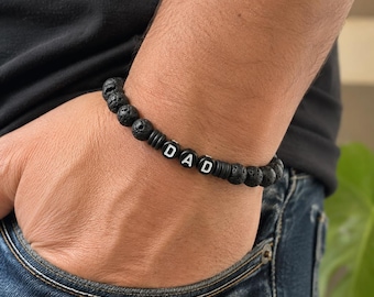 Personalized Lava Stone Bracelet | Custom Name Jewelry | Gift for Dad | Father's Day Keepsake