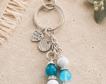 Handmade Gemstone Keychain | Blue Agate, Tiger Eye, Rhinestone Bag Charm