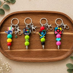 Autism Awareness Keychain | Puzzle Piece Teacher Gift | Beaded Keyring