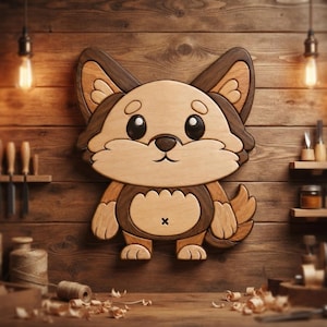 Cute Woodland Fox Intarsia Pattern | Scroll Saw Template for Beginners | DIY Woodworking PDF Download