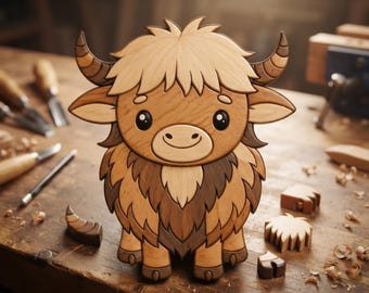 Cute Highland Cow Head Intarsia Pattern PDF, Easy Woodworking Project, Rustic Farmhouse Wall Art, Beginner Friendly Wood Craft Plan