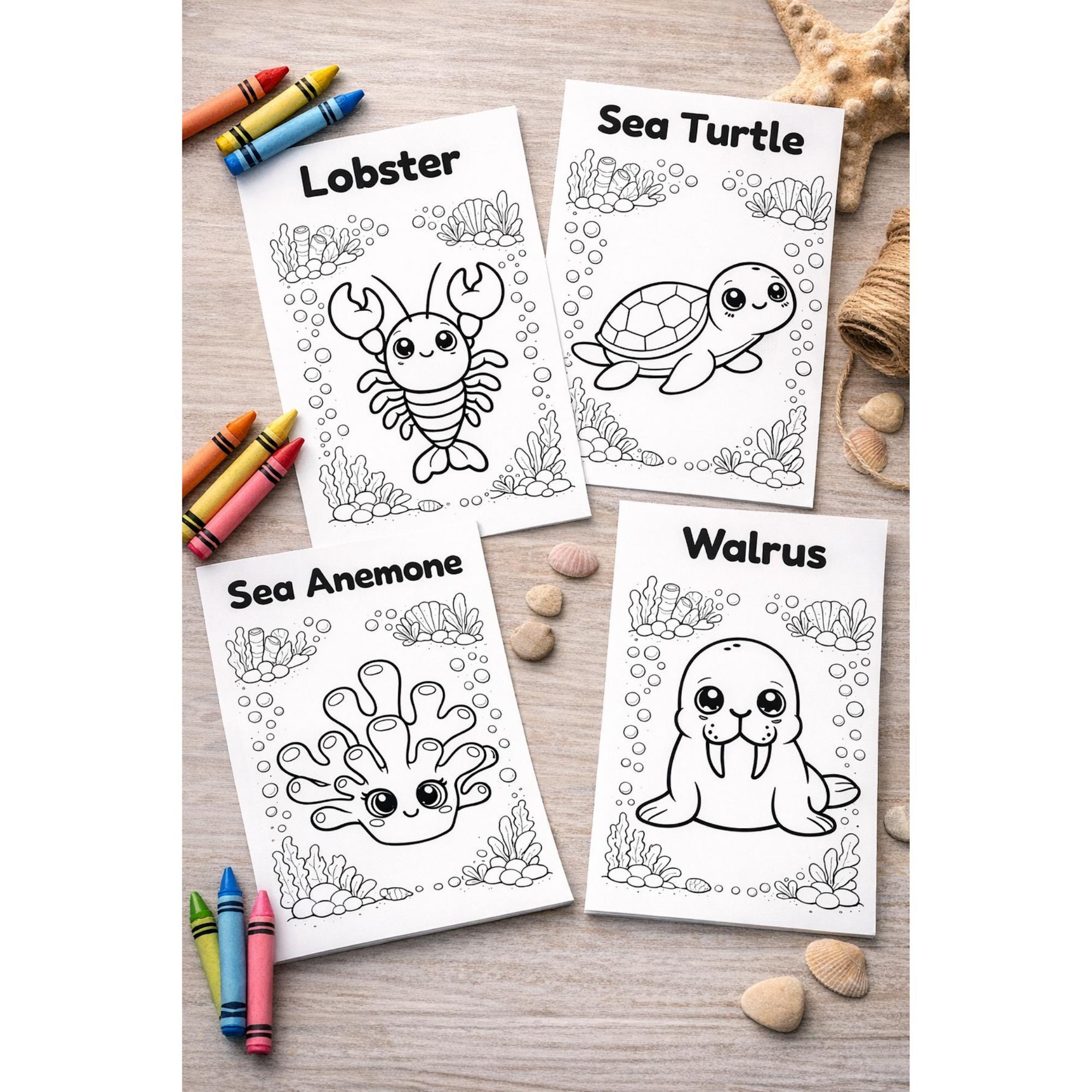 Cute Ocean Animals Coloring Book for Kids Ages 3-5 | Kawaii Sea ...